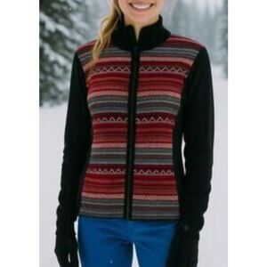 Obermeyer Fair Isle Merino Wool Blend Full Zip Up High Collar Sweater Women's M